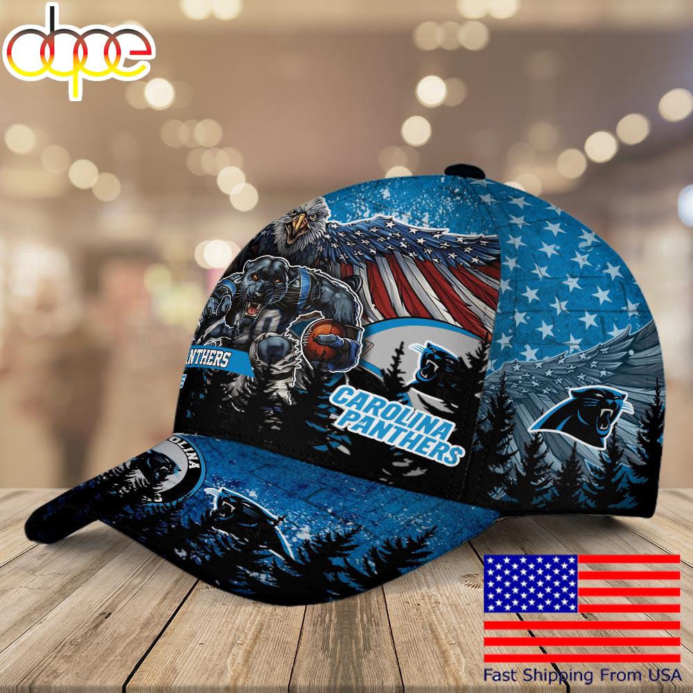 NFL Carolina Panthers Mascot Logo Custom Name Baseball Cap  For Fans