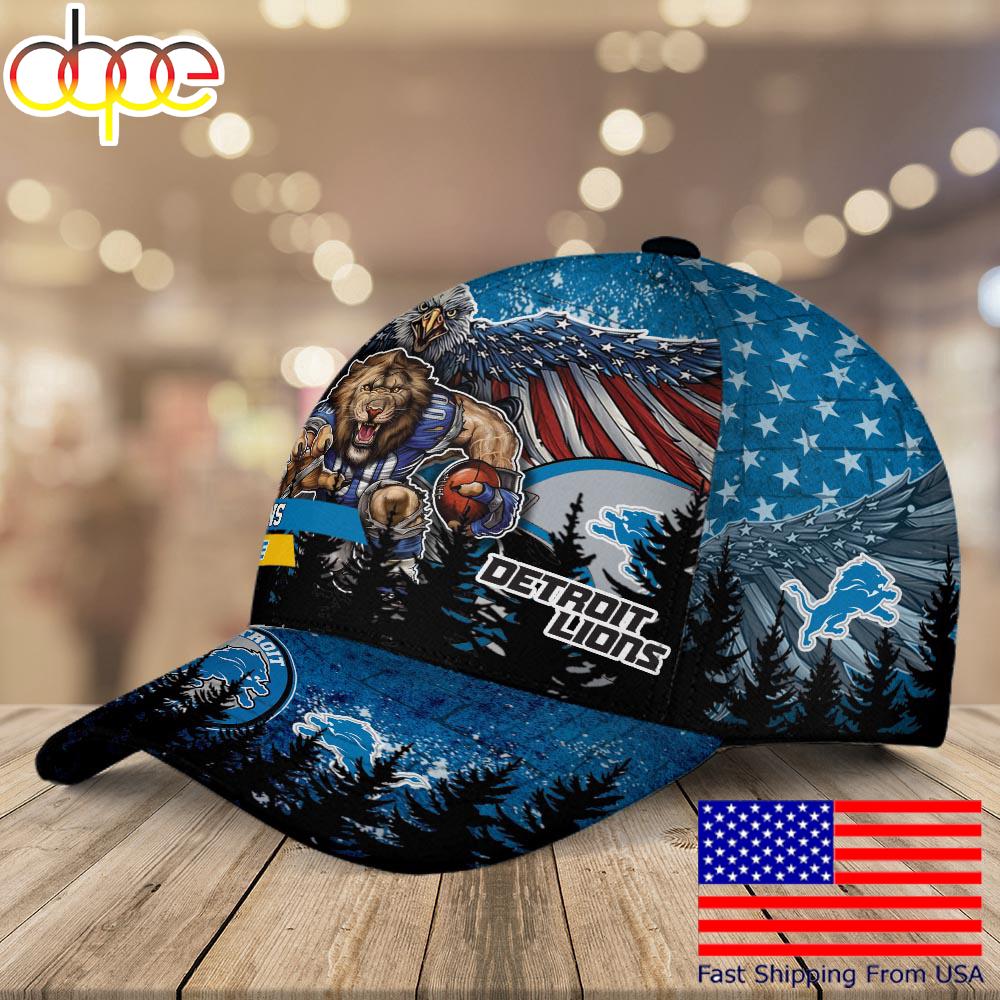 NFL Detroit Lions Mascot Logo Custom Name Baseball Cap  For Fans