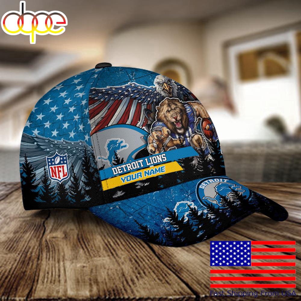 NFL Detroit Lions Mascot Logo Custom Name Baseball Cap  For Fans