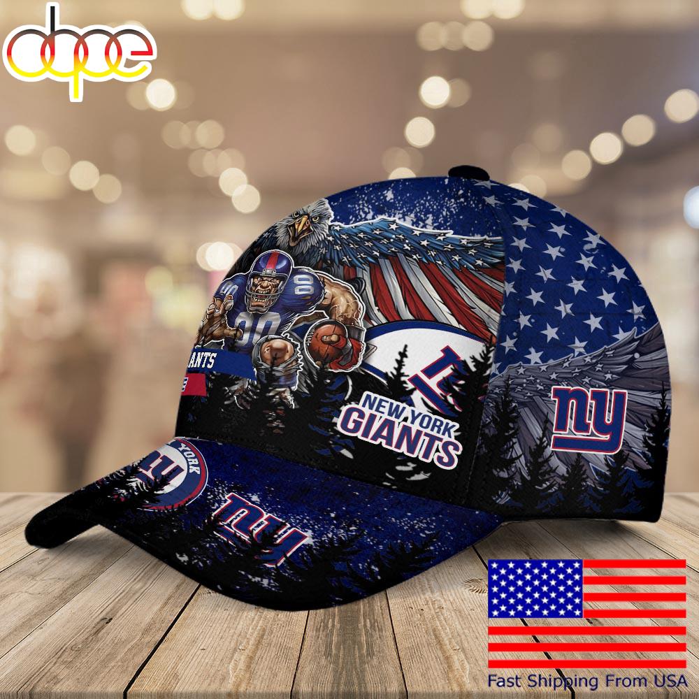 NFL New York Giants Mascot Logo Custom Name Baseball Cap  For Fans