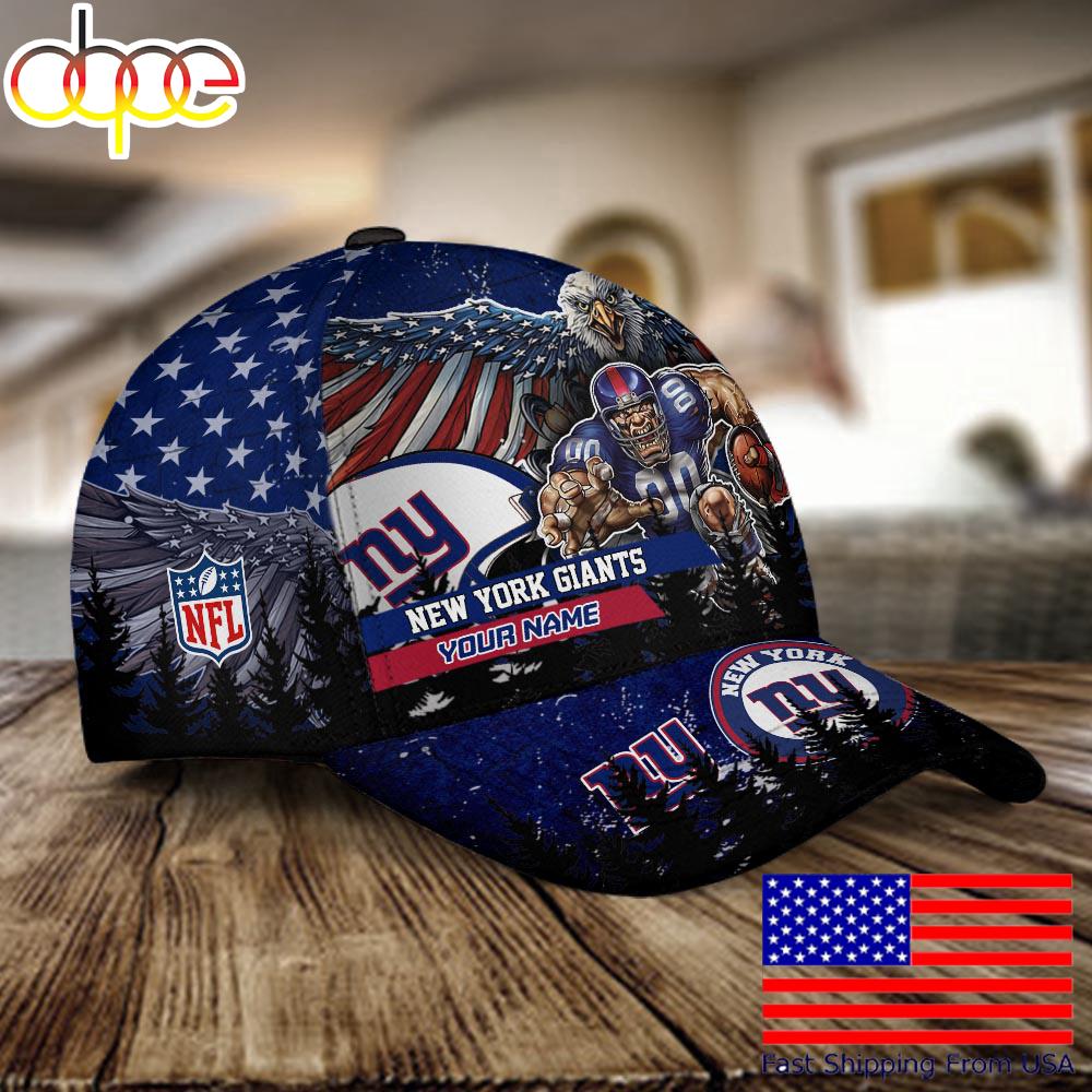 NFL New York Giants Mascot Logo Custom Name Baseball Cap  For Fans