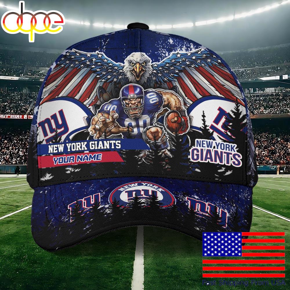 NFL New York Giants Mascot Logo Custom Name Baseball Cap  For Fans